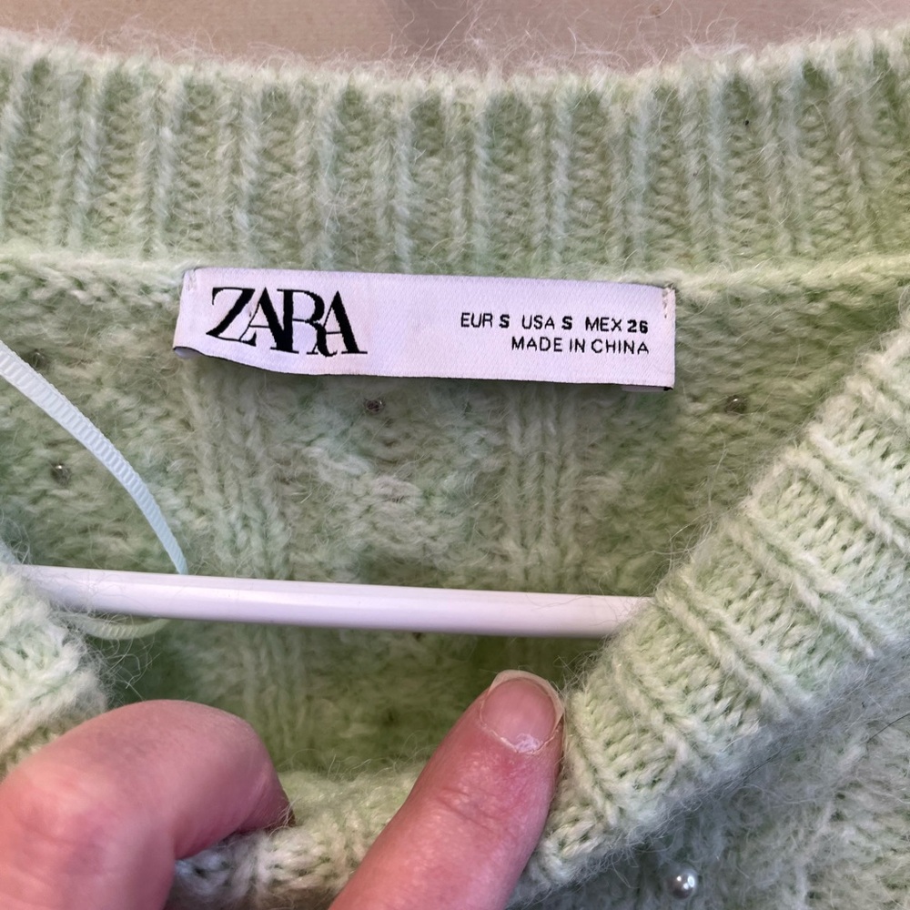 Zara Mint Green Sweater with Pearl Detailing- holiday perfect ! size small euc - Picture 6 of 15